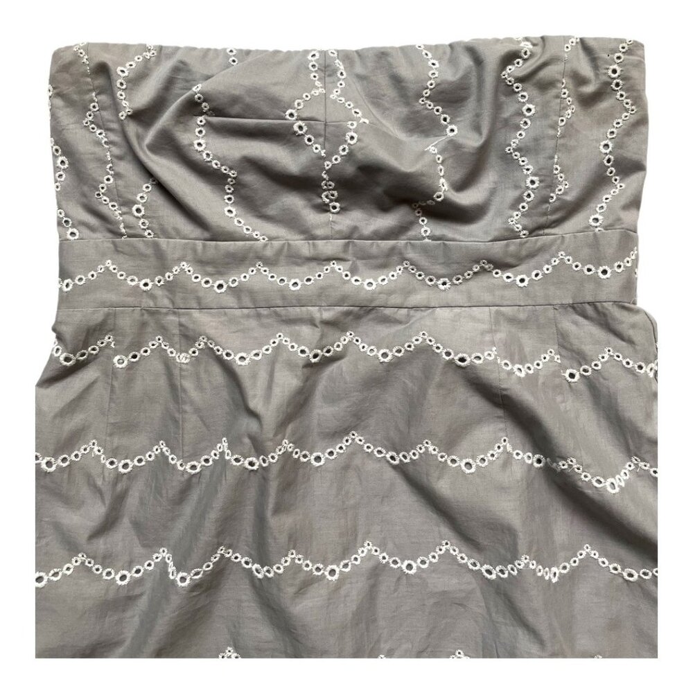 J.Crew Size 12 Gray White Strapless Eyelet 100% Cotton Mini Dress - Picture 3 of 5